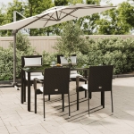 Set da Pranzo da Giardino 5 pz Nero con Cuscini in Polyrattan