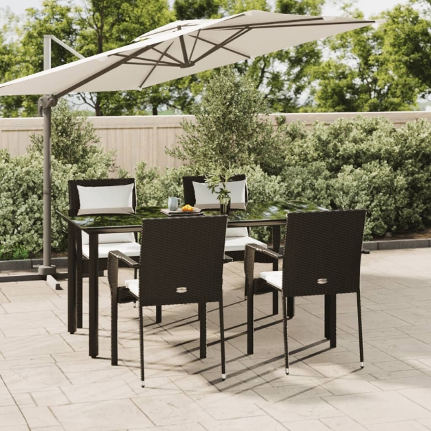 Set da Pranzo da Giardino 5 pz Nero con Cuscini in Polyrattan