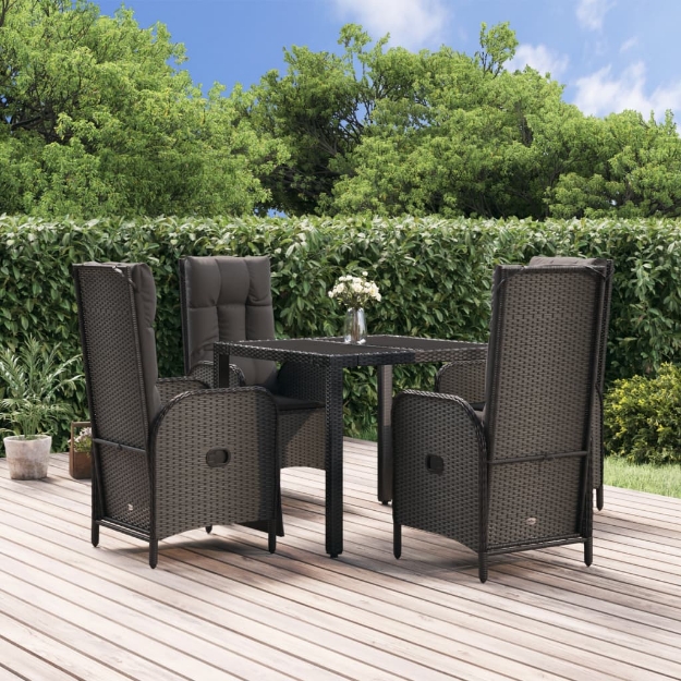 Set da Pranzo da Giardino 5 pz Nero con Cuscini in Polyrattan