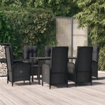 Set da Pranzo da Giardino 7 pz Nero con Cuscini in Polyrattan