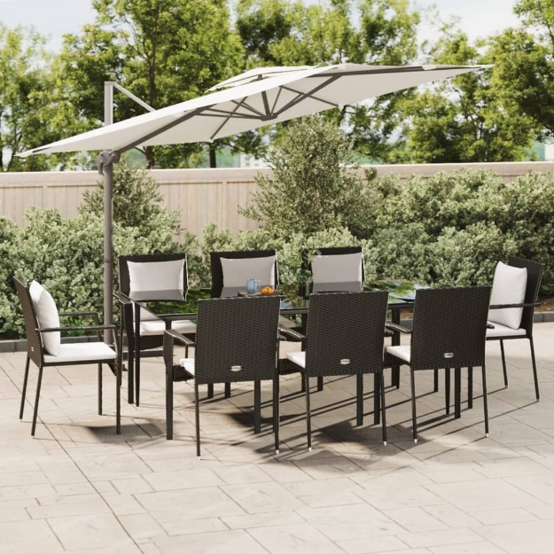 Set da Pranzo da Giardino 7 pz Nero con Cuscini in Polyrattan