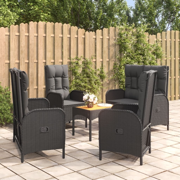 Set da Pranzo da Giardino 5 pz Nero con Cuscini in Polyrattan