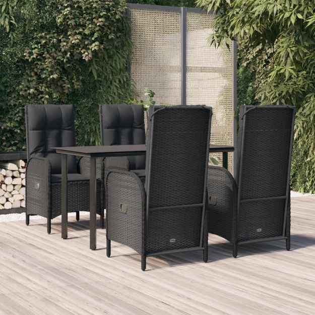 Set da Pranzo da Giardino 5 pz Nero con Cuscini in Polyrattan