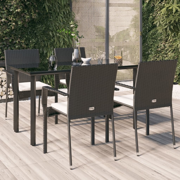 Set da Pranzo da Giardino 5 pz Nero con Cuscini in Polyrattan