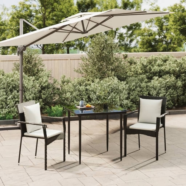 Set da Pranzo da Giardino 3 pz con Cuscini Nero in Polyrattan