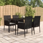 Set da Pranzo da Giardino 5 pz Nero con Cuscini in Polyrattan