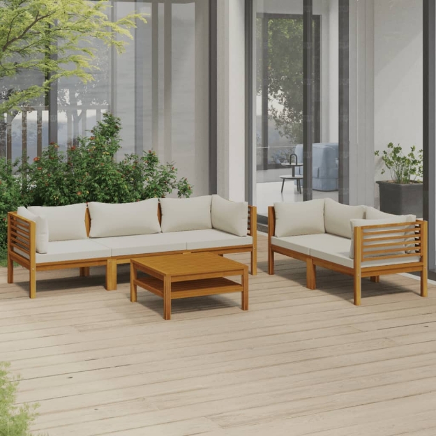 Set Divani da Giardino 6 pz con Cuscini Crema in Legno Acacia