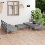 Set Divani da Giardino 7 pz Grigio in Legno Massello di Pino