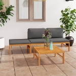 Set Divani da Giardino 4pz Cuscini Grigi Legno Massello di Teak