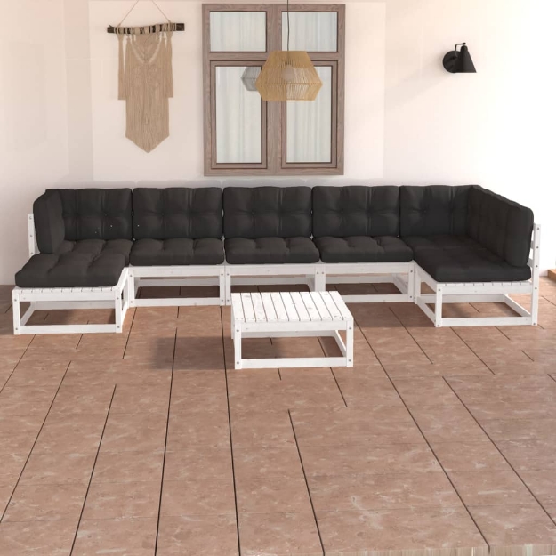 Set Divani da Giardino 8 pz con Cuscini Legno Massello di Pino