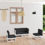 Set Divani da Giardino 4 pz con Cuscini Legno Massello Pino