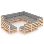 Set Divani da Giardino 11 pz con Cuscini Legno Massello di Pino