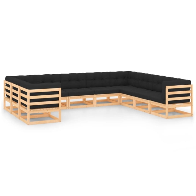 Set Divani da Giardino 10 pz con Cuscini Antracite Legno Pino