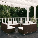 Set Divani da Giardino 8 pz con Cuscini in Polyrattan Marrone