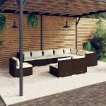 Set Divani da Giardino 10 pz con Cuscini in Polyrattan Marrone