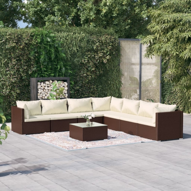 Set Divani da Giardino con Cuscini 8 pz in Polyrattan Marrone