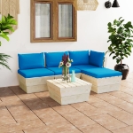 Set Divani da Giardino su Pallet 5 pz con Cuscini Legno Abete