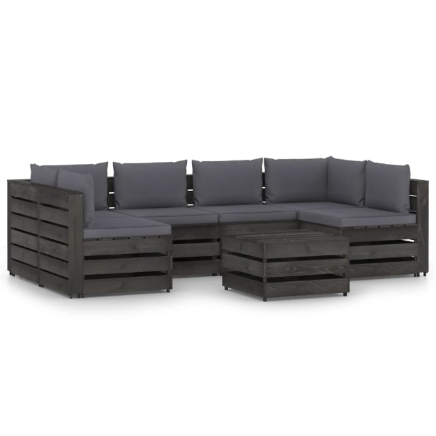 Set Divani da Giardino con Cuscini 7 pz Legno Impregnato Grigio