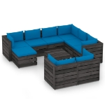 Set Divani da Giardino con Cuscini 10pz Legno Impregnato Grigio