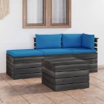 Set Divani da Giardino su Pallet 4 pz con Cuscini Massello Pino