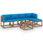 Set Divani da Giardino 6 pz con Cuscini Blu Chiaro