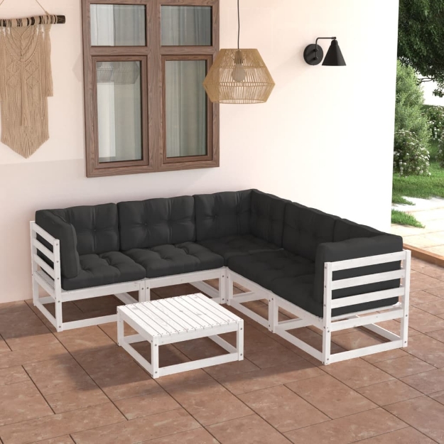 Set Divani da Giardino 6 pz con Cuscini Legno Massello di Pino