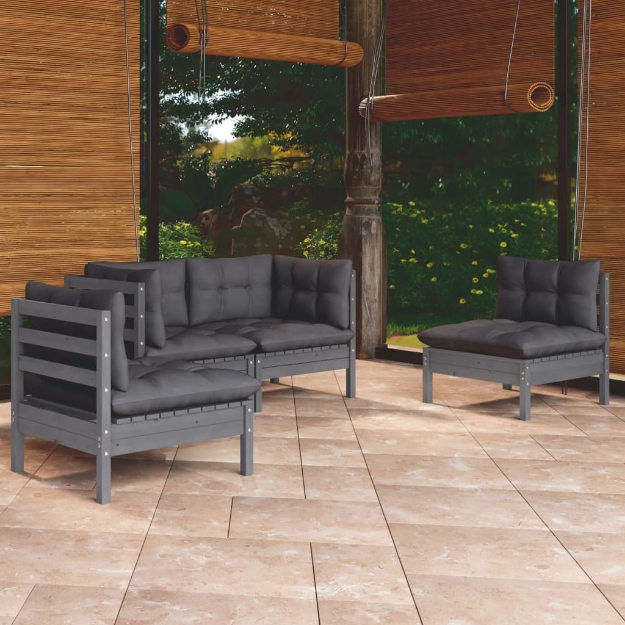 Set Divani da Giardino 4 pz con Cuscini Legno Massello di Pino