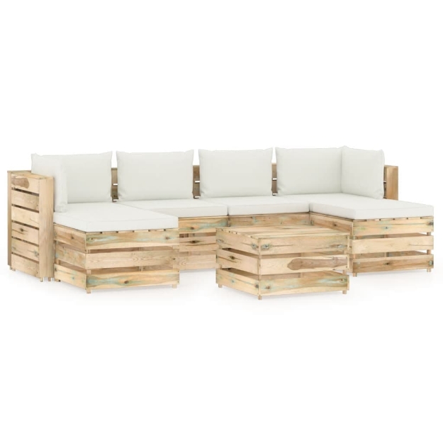 Set Divani da Giardino con Cuscini 7 pz Legno Impregnato Verde