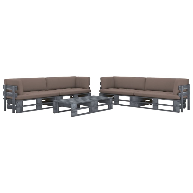 Set Divani a Pallet e Cuscini 6 pz in Pino Impregnato Grigio