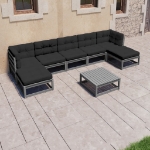 Set Divani da Giardino 8 pz Grigio Cuscini Massello di Pino