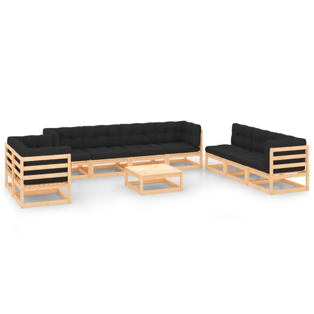 Set Divani da Giardino 10 pz con Cuscini Legno Massello di Pino