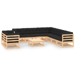 Set Divani da Giardino 10 pz con Cuscini Legno Massello di Pino