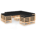 Set Divani Giardino 12 pz con Cuscini Antracite Legno di Pino