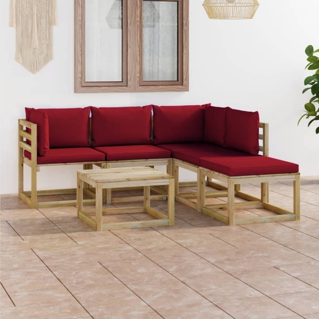 Set Divani da Giardino 6 pz con Cuscini Rosso Vino