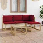 Set Divani da Giardino 5 pz con Cuscini Rosso Vino