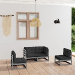 Set Divani da Giardino 4 pz con Cuscini Legno Massello Pino