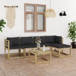 Set Divani da Giardino 6pz con Cuscini Legno di Pino Impregnato