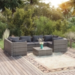 Set Divani da Giardino 7 pz con Cuscini in Polyrattan Grigio