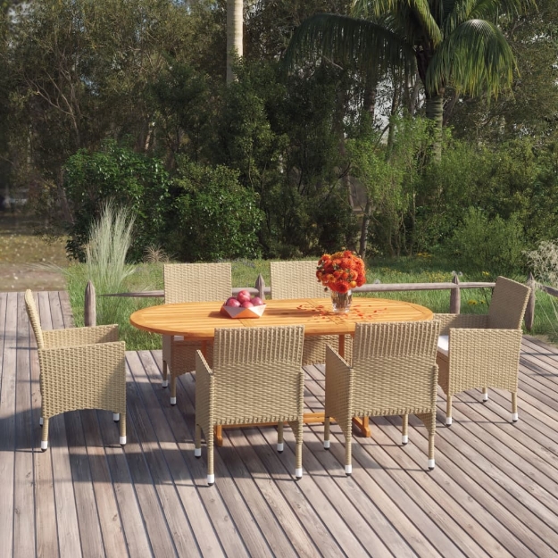 Set Mobili da Pranzo per Giardino 7 pz in Polyrattan Beige