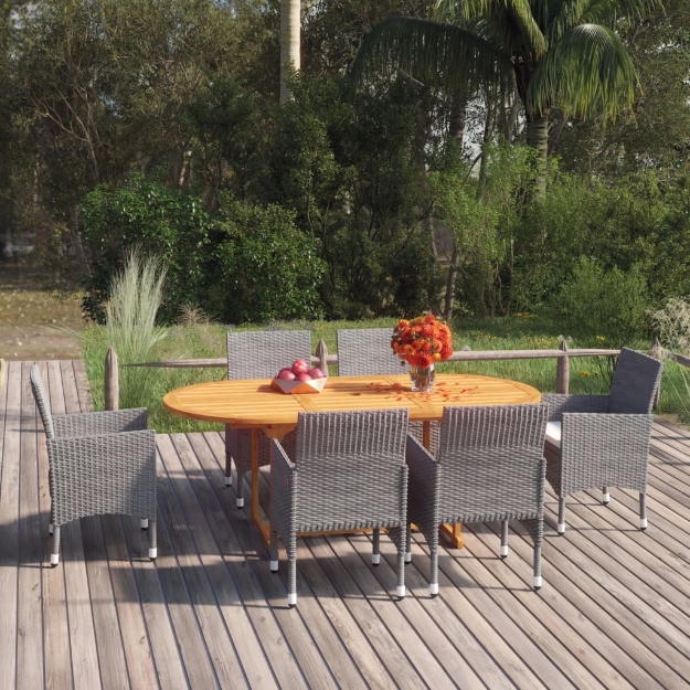 Set Mobili da Pranzo per Giardino 7 pz in Polyrattan Grigio