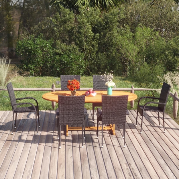 Set Mobili da Pranzo per Giardino 7 pz in Polyrattan Nero