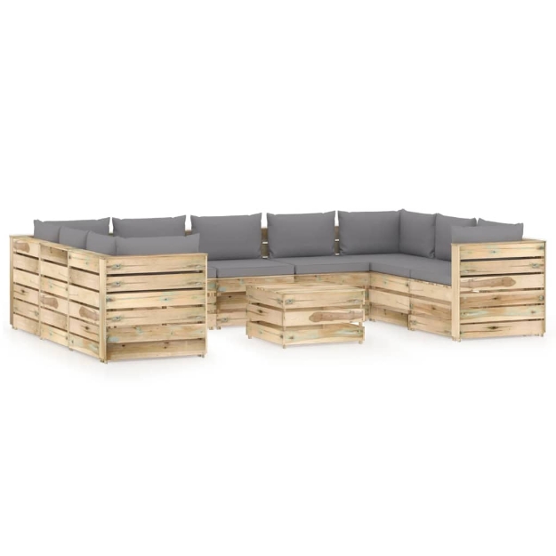 Set Divani da Giardino con Cuscini 10 pz Legno Impregnato Verde