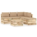 Set Divani da Giardino con Cuscini 6 pz Legno Impregnato Verde