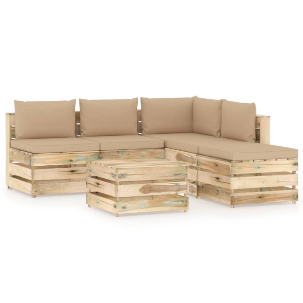 Set Divani da Giardino con Cuscini 6 pz Legno Impregnato Verde