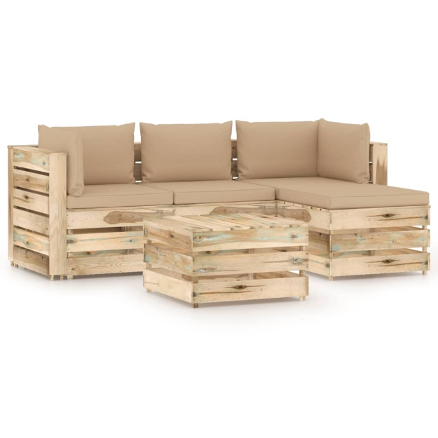 Set Divani da Giardino con Cuscini 5 pz Legno Impregnato Verde