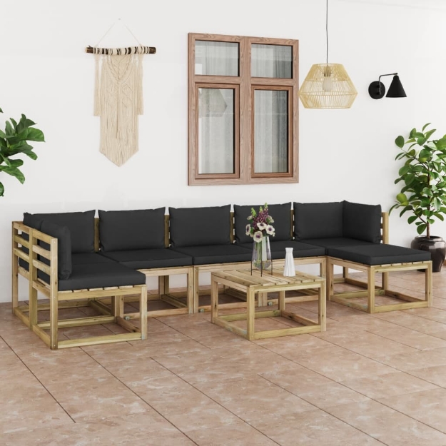 Set Divani da Giardino 8pz con Cuscini Legno di Pino Impregnato