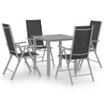 Set Mobili da Pranzo per Giardino 5 pz Alluminio Argento e Nero