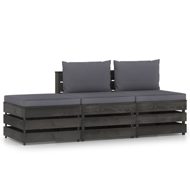 Set Divani da Giardino con Cuscini 3 pz Legno Impregnato Grigio