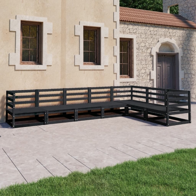 Set Divani da Giardino 7 pz Nero in Legno Massello di Pino