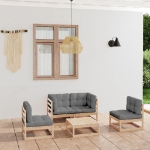 Set Divani da Giardino 5 pz con Cuscini Legno Massello di Pino